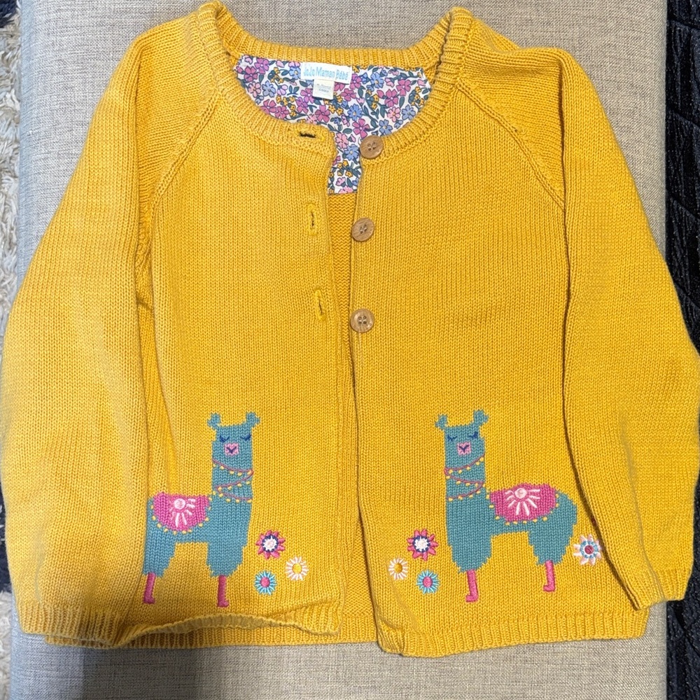 JoJo Maman Bebe Mustard Llama Cardigan